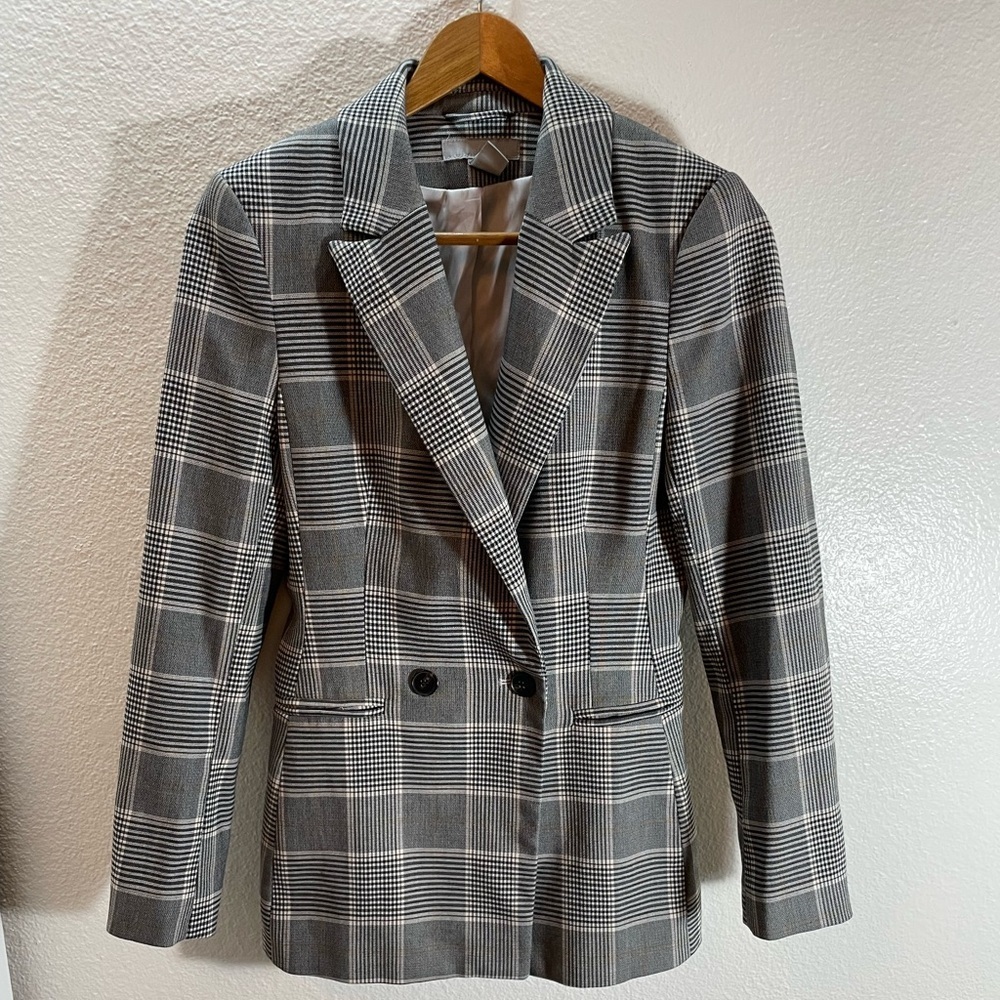 H&M Tailored Plaid Blazer Fully Lined Look Sharp Business Corpcore Size 4/S